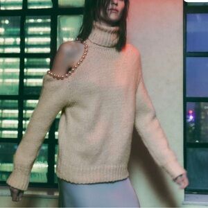 Zara PEARL CUT OUT Knit turtleneck sweater